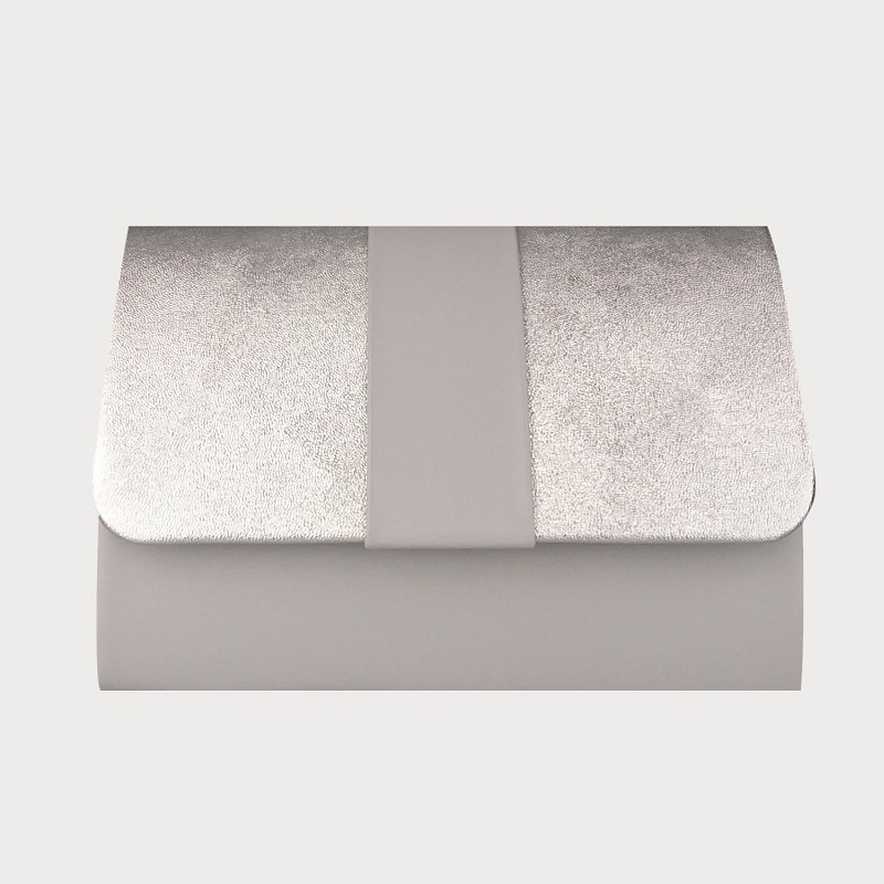 Szara kopertówka z drobnoziarnistą fakturą i gładkim pasem ze skóry ekologicznej D10-12