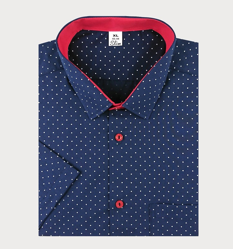 Granatowa koszula męska plus size w białe kropki krótki rękaw M3-P212