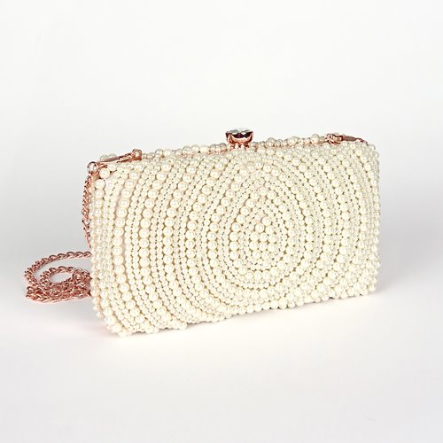 Perłowa torebka z biglem w kolorze różowego złota D10-104