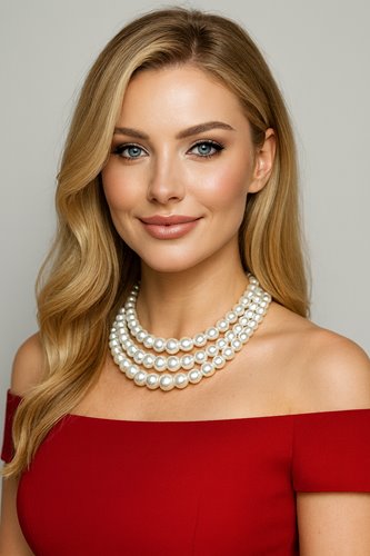 Biały naszyjnik potrójny z pereł klasyczny na wesele D13-6