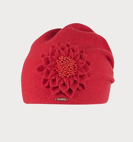 ELEGANCKA WEŁNIANA CZAPKA Z KWIATEM  D38-30