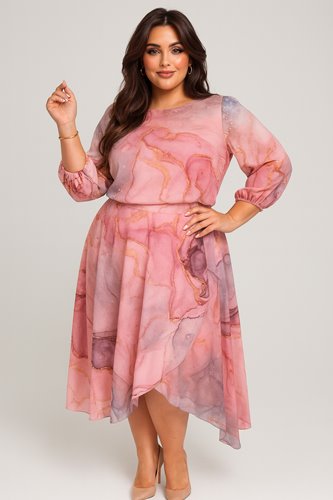 Zwiewna asymetryczna sukienka plus size D2‑P305