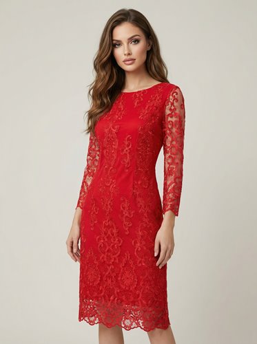 CZERWONA KORONKOWA SUKIENKA  D2-12