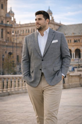 MARYNARKA MĘSKA PLUS SIZE W DROBNĄ KRATĘ M22-P38