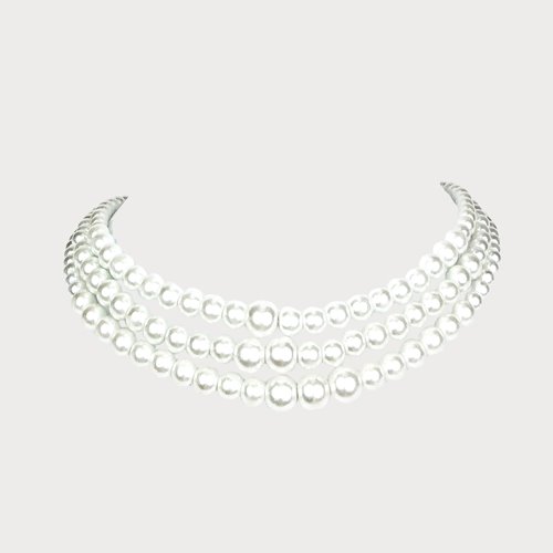 Biały naszyjnik potrójny z pereł klasyczny na wesele D13-6