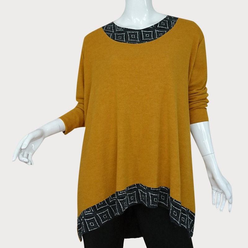 MIODOWA BLUZKA  DZIANINOWA Z WZORKIEM D11-87