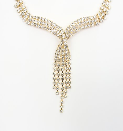 Złoty komplet naszyjnik kaskadowy z cyrkoniami kolczyki D13-143