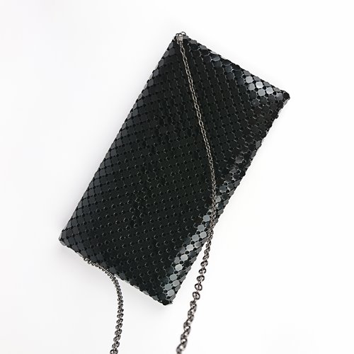 Złota metaliczna kopertówka mesh ze złotym łańcuszkiem D10-115