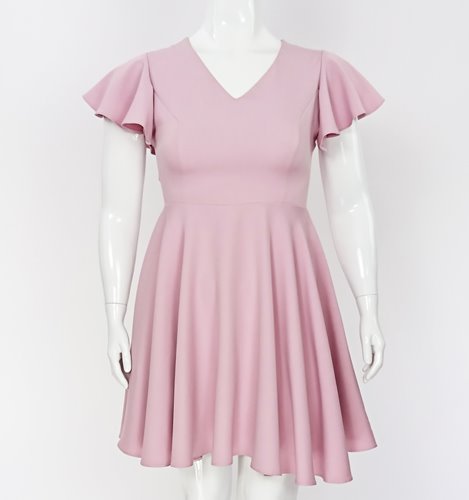 Rozkloszowana sukienka plus size z falbanką D2‑P379