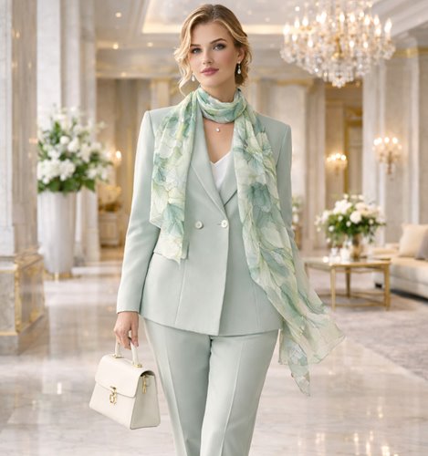 ZIELONY WISKOZOWY SZAL W KWIATY ZE ZŁOTYM AKCENTEM