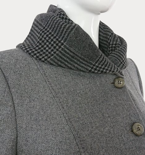 Szary wełniany płaszcz z kapturem plus size D19-P10