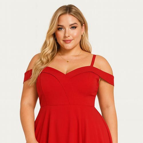 Czerwona asymetryczna sukienka plus size D2‑P258