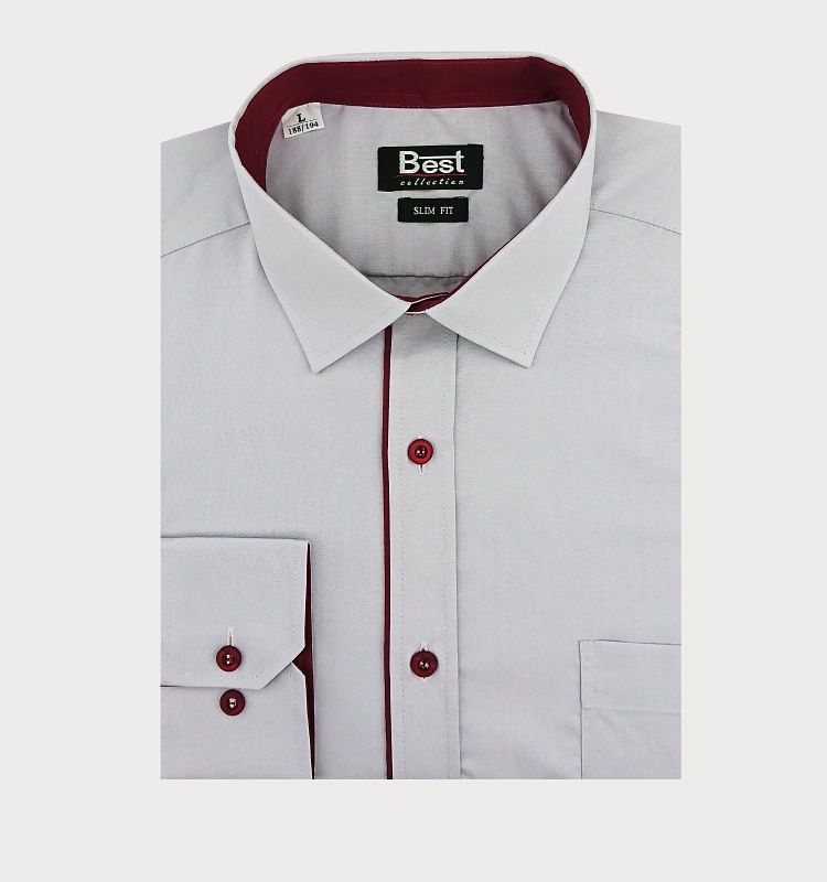 SZARA KOSZULA Z BORDOWĄ LAMÓWKĄ   M3-208