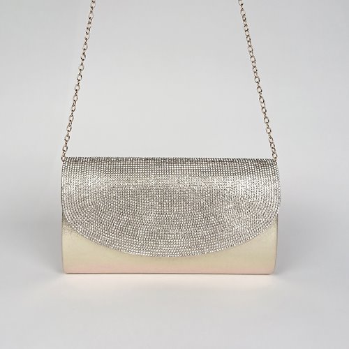 Złota kopertówka z cyrkoniami na klapie ze złotym łańcuszkiem D10-100