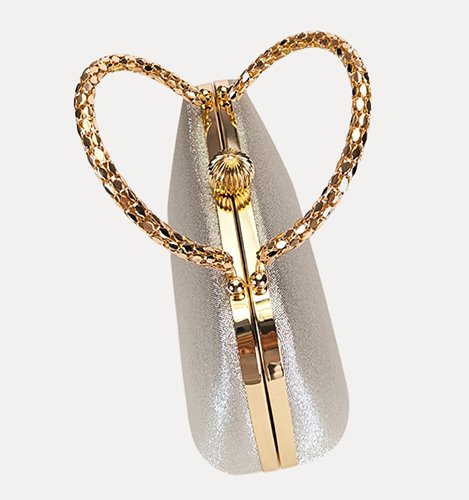 Złota torebka wizytowa z brokatem i metalowym uchwytem D10-156