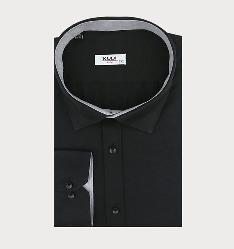 Czarna koszula męska plus size slim fit z szarą lamówką M3-P265