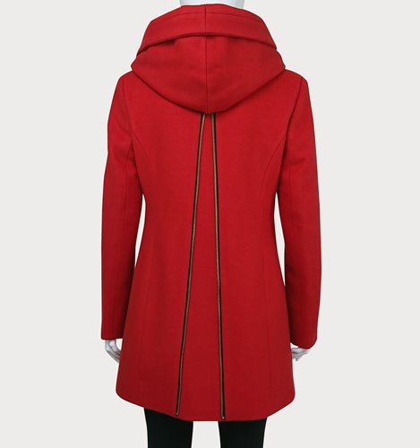 CZERWONA WEŁNIANA KURTKA Z KAPTUREM  D20-5