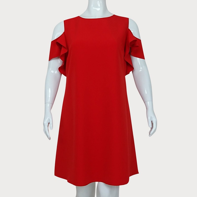 CZERWONA  SUKIENKA Z FALBANKAMI D2-46