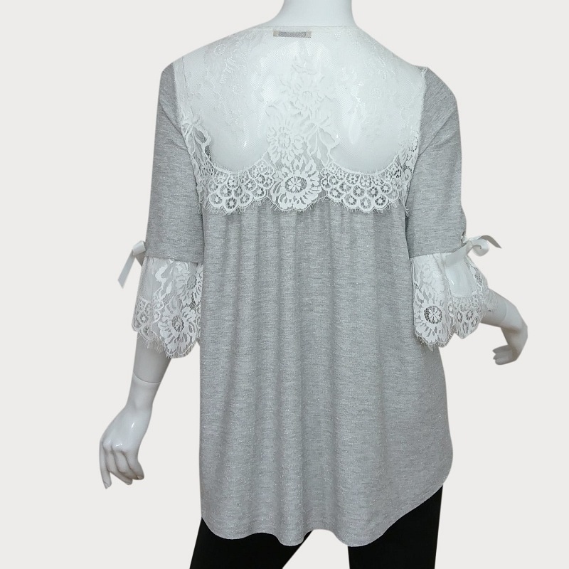 BLUZKA DAMSKA Z SREBRNĄ NITKĄ I KORONKĄ D11-94