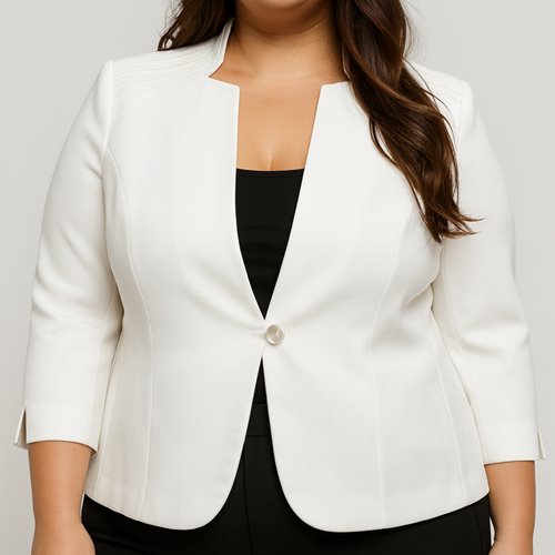 Żakiet damski plus size ecru z rękawem 3/4 D5-P8