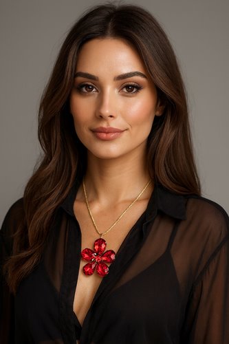 Czerwony wisiorek kwiat na sznurku kryształy boho D13-18