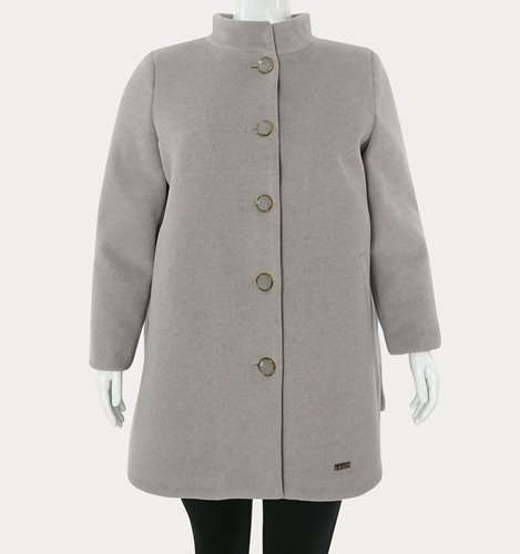 Krótki płaszcz wełniany szary na stójce plus size D19-P7