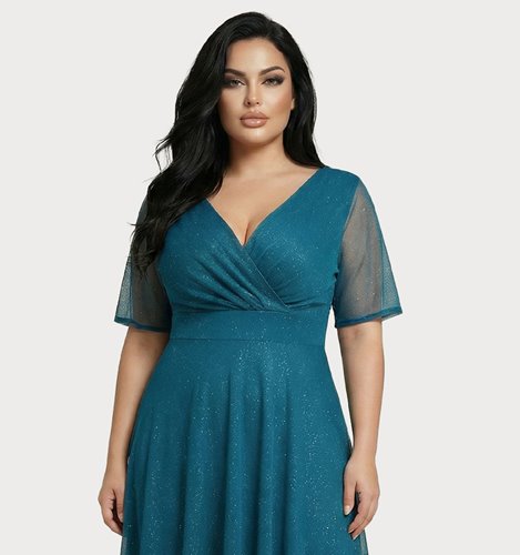 SUKIENKA MAXI MORSKA Z BŁYSZCZĄCYM TIULEM