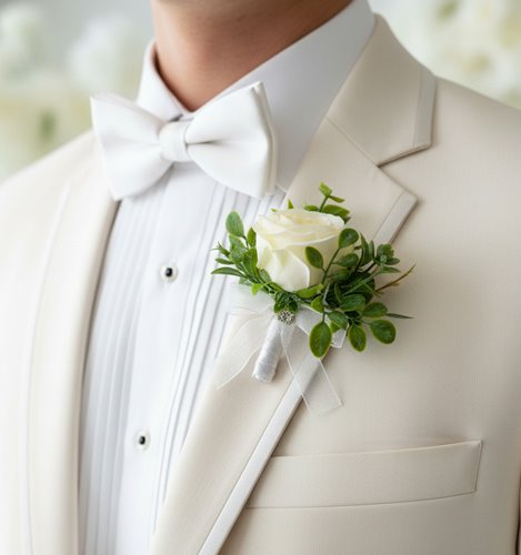 BUTONIERKA ŚLUBNA IVORY ROSE