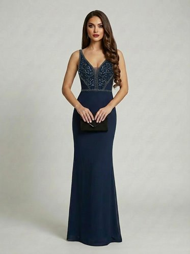 EKSKLUZYWNA GRANATOWA  MAXI SUKIENKA