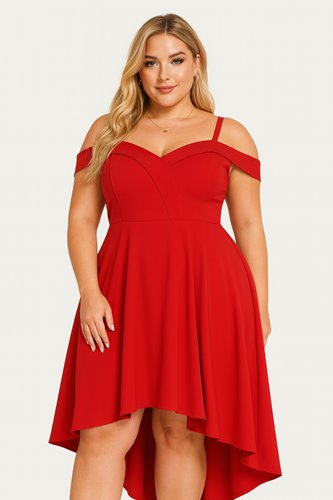Czerwona asymetryczna sukienka plus size D2‑P258