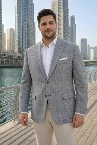 JASNO SZARA MARYNARKA W KRATĘ  PLUS SIZE