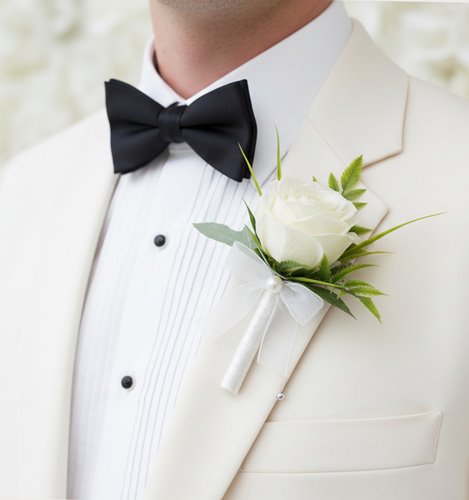 BUTONIERKA ŚLUBNA KREMOWA RÓŻA PRESTIGE