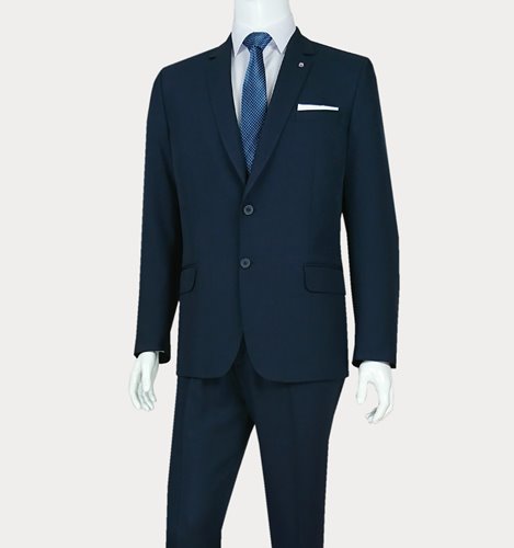 WIZYTOWY  GRANATOWY GARNITUR Z WEŁNĄ M1-34