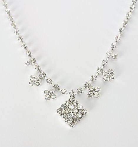 Srebrny komplet naszyjnik z rombami cyrkonie kolczyki D13-140