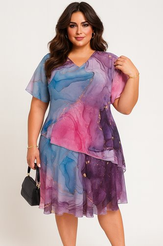 Zwiewna asymetryczna sukienka plus size D2‑P306