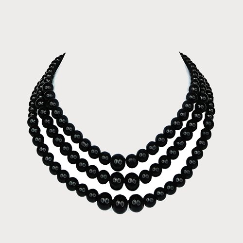 Czarny naszyjnik potrójny z koralików stopniowany elegancki D13-15