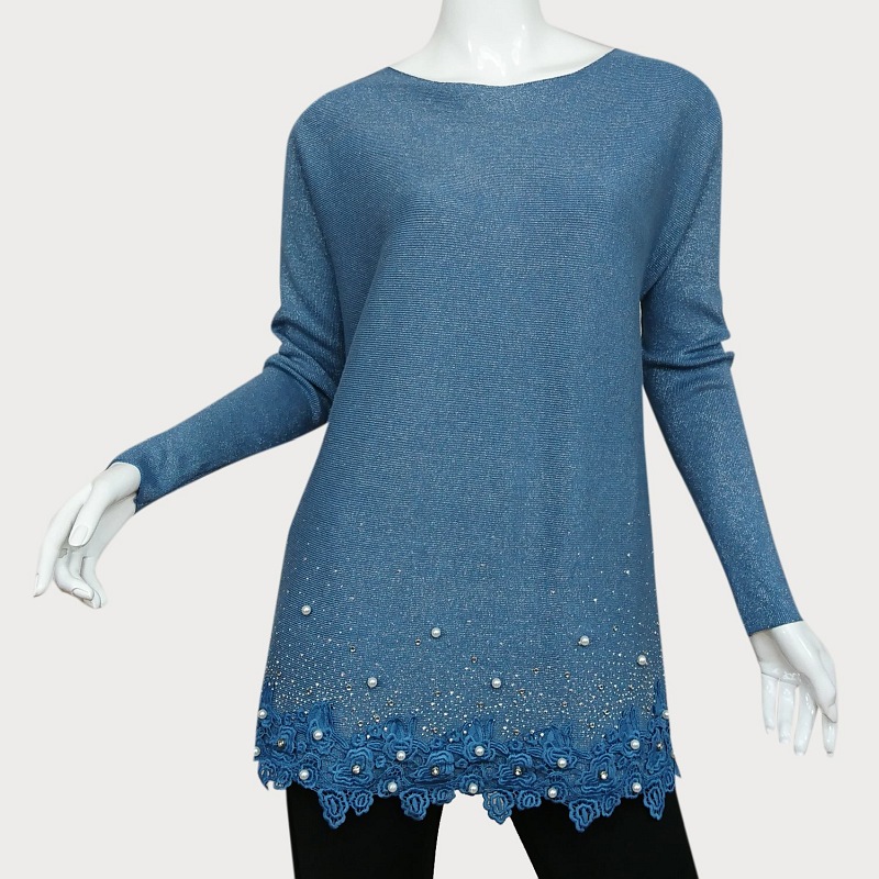 BLUZKA DAMSKA Z SREBRNĄ NITKĄ I KORONKĄ D11-93