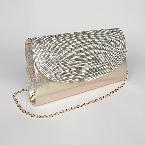 Złota kopertówka z cyrkoniami na klapie ze złotym łańcuszkiem D10-100