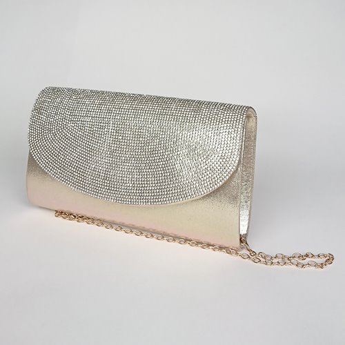 Złota kopertówka z cyrkoniami na klapie ze złotym łańcuszkiem D10-100