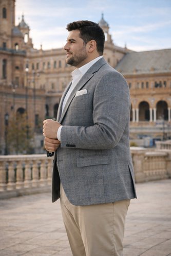 MARYNARKA MĘSKA PLUS SIZE W DROBNĄ KRATĘ M22-P38