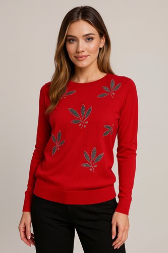 CZERWONY DZIANINOWY  SWETER  D32-2