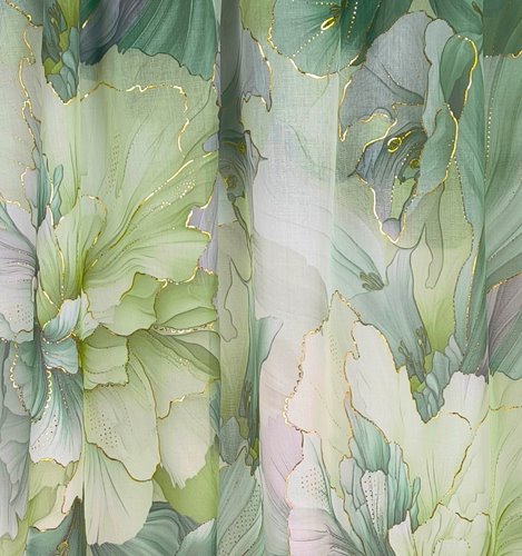 ZIELONY WISKOZOWY SZAL W KWIATY ZE ZŁOTYM AKCENTEM