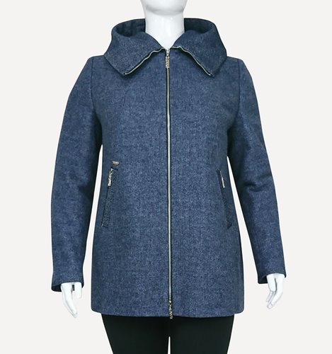 Granatowa wełniana kurtka plus size z kapturem D20-P1