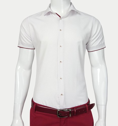 KOSZULA MĘSKA W BORDOWE KROPECZKI  M3-55