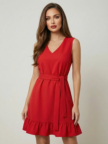 CZERWONA SUKIENKA Z PASKIEM  D2-170