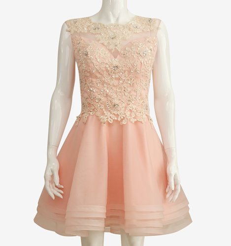 ELEGANCKA TIULOWA SUKIENKA Z KORONKĄ  D2-180