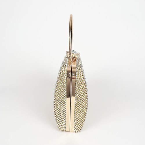 Złota torebka wizytowa pokryta cyrkoniami z metalowym uchwytem D10-144