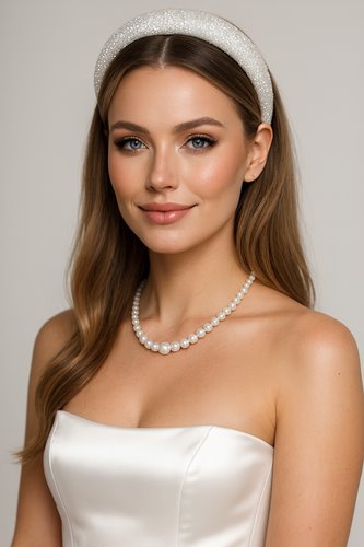 Biały naszyjnik z pereł krótki klasyczny na wesele D13-12