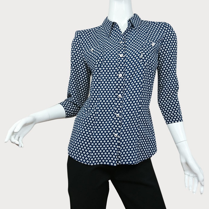 GRANATOWA KOSZULA DAMSKA W KÓŁKA D11-46