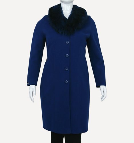 WEŁNIANY PŁASZCZ  Z FUTRZANYM KOŁNIERZEM  D19-6